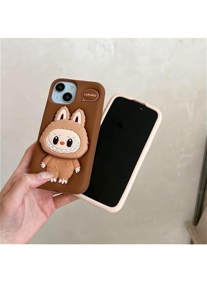 حافظة سيليكون ناعمة من  3D Character Bracket مع حامل وقاعدة لحماية شاملة لهاتف iPhone 16، مقاومة للانزلاق (بني، iPhone 16) - Image 5